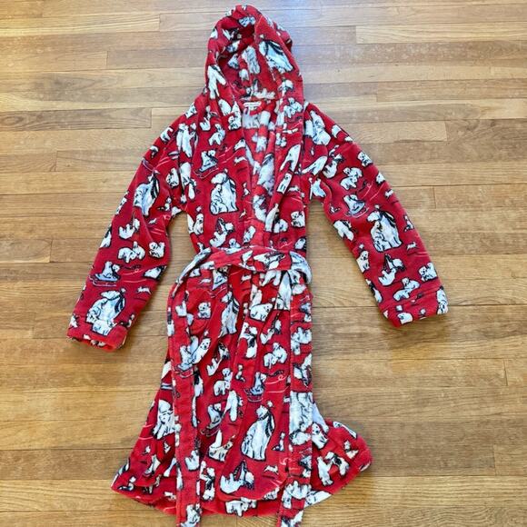 Vera Bradley red white plush fleece hooded belted bathrobe size small S
 b21 - Picture 1 of 5